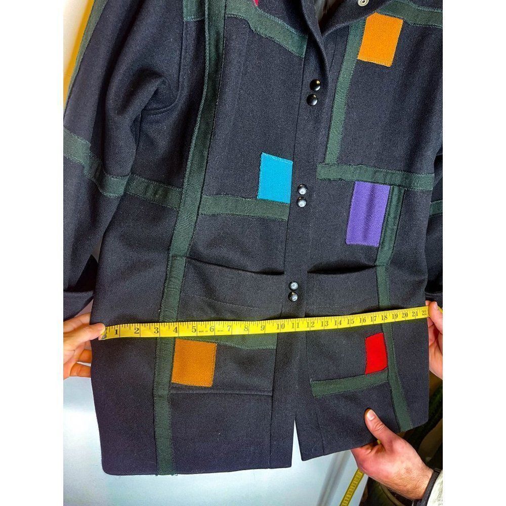 Vintage Retro Black Wool Colorblock Coat Funky - Picture 8 of 9